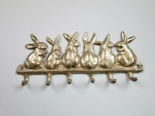 Vintage Brass Bunny Key Holder Wall Mount Hooks