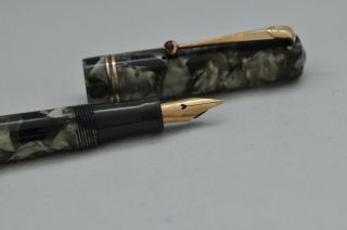 Lovely Scarce Vintage Mabie Todd Swan Self Filler Fountain Pen - Green Marbled