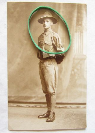 Vintage Rppc Real Photo Postcard Rp Soldier World War 1 Army Hat Ww1 Wwi Uniform