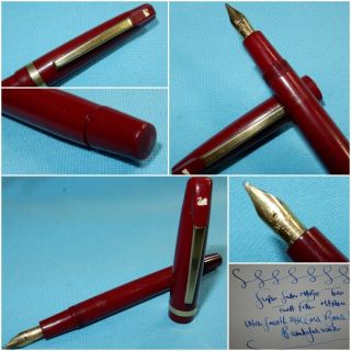 Vintage Swan Mabie Todd Fountain Pen - Red - 14k Gold Broad Stub Nib