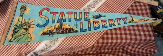 Vintage 1960s Souvenir Pennant Flag Travel Ny Statue Of Liberty