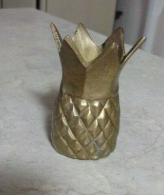 Vintage Solid Brass 2 1/4” Tall Pineapple Toothpick Holder Made In India