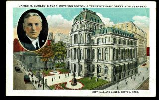 ⫸ 924 Postcard James Curley Mayor Boston Extends Greetings Political 1930 