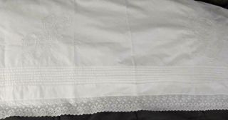 Exquisite Hand Made Antique Edwardian White Monogramed Bed Pillow Sham 74 " X42 "