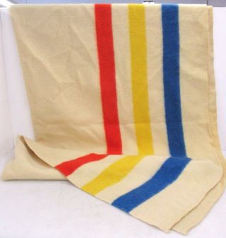 Golden Dawn J.  C.  Penny Orange Blue Yellow Stripe 74 " X 80 " All Wool Blanket