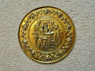 Vintage Elpec Brass Wall Plaque Pub Scene Men At Table 8 " England Very Good