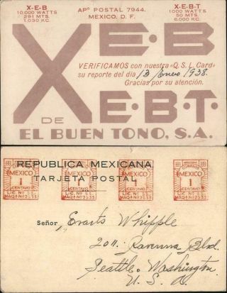 Mexico El Buen Tono Xebt Qsl/ham Chrome Postcard 1c Stamp Vintage Post Card