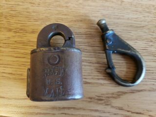 Old Antique Heavy Brass Padlock 86055 No Key And Clip 2 Us Mail Collector