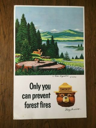 August 1,  1965 Smokey The Bear Poster Signed By Artist Wally Malott In 1993
