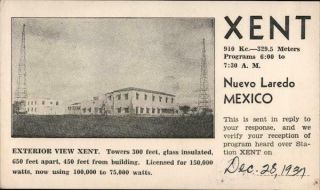 Mexico Nevo Laredo Xent Radio Station Qsl/ham Chrome Postcard Vintage Post Card
