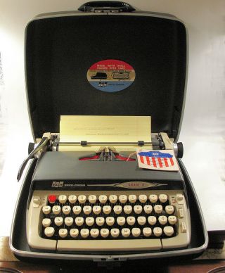 Vintage 1960s Smith Corona Galaxie Ii Portable Typewriter Black Case Mid Century