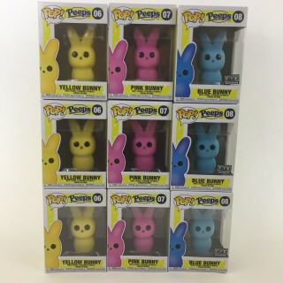 Funko Pop Peeps Yellow Bunny,  Pink Bunny,  Blue Bunny Set
