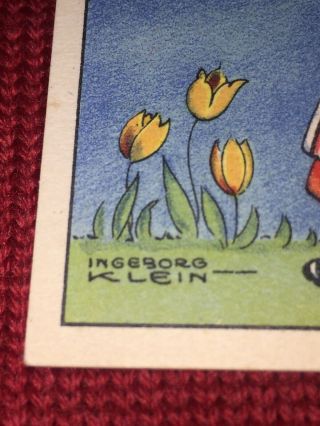 Vintage Swedish Mini Postcard Easter Girl Yellow Balloon Chips Tulips Eggs Klein 2