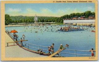 Cincinnati,  Ohio Postcard " Sunlite Pool,  Coney Island " Curteich Linen C1940s
