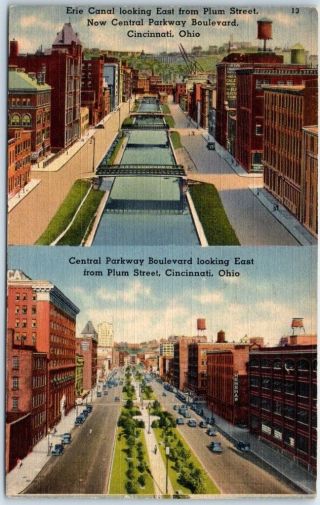 Cincinnati,  Ohio Postcard Erie Canal & Central Parkway Blvd.  Views Linen 1945