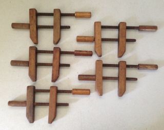 Set Of 5 Vintage Wood Wooden Carpenter 6 " Woodworking Clamps