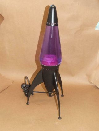 Vintage Rocket Space Ship Lava Lite Lamp Black Metal Needs Wax