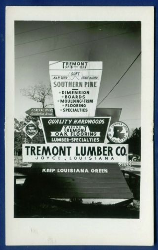Joyce Louisiana La Tremont Lumber Co Advertising Real Photo Postcard Rppc