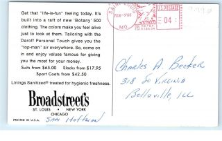 1960s Botany 500 Clothing Broadstreet ' s Daroff Tailoring Vintage Postcard C73 2