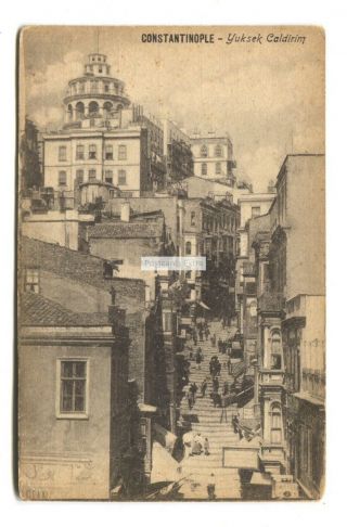 Constantinople - Yusek Caldirim,  Steps,  People - Old Turkey Postcard