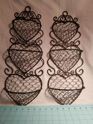 Metal Wall Decor,  Each With 3 Different Sized Heart Shaped Baskets,  Set Of 2