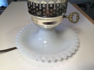 Vintage Milk Glass Hobnail Hurricane Vanity Table Lamp 13 1/2”tall. 2