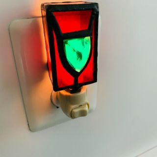 Vintage Stained Glass Nightlight Red Green Gem Jewel Holiday Wall Plug - In