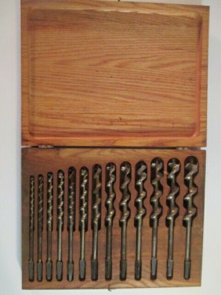 13 Piece Set Of Assorted Acrabore Auger Drill Bits In Wooden Case
