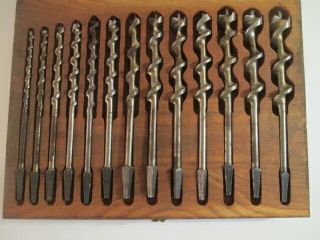13 Piece Set of Assorted Acrabore Auger Drill Bits in Wooden Case 2