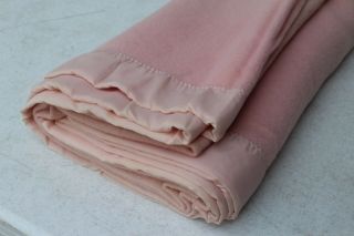 Vtg Wool Blanket Satin Binding Pink 84 " X 67 " Made In Usa