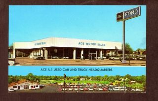 F882 Chrome Postcard 3x5 Ace Motor Ford Dealership Woodbury Nj