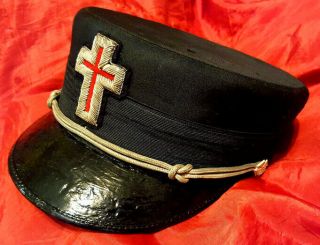 Historic Ames Antique Masonic Knights Templar Christian Hat 7 ¼ Silver Red Cross