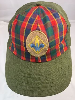 Webelos Cub Boy Scouts Of America Uniform Hat Green & Plaid Size S/m Snapback