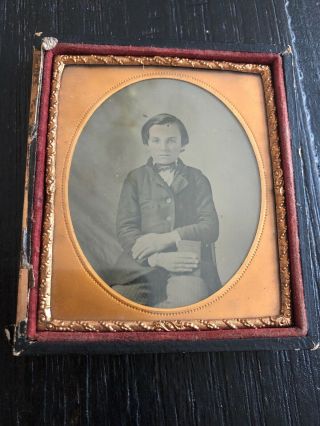 1850 - - 60s 1/6th Plate Ambrotype Boy Holding Book Estate Knoxville Tn