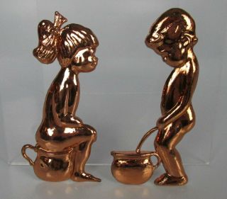 Boy & Girl Restroom Bathroom Men Women Plastic Bronze Signs Peeing In On Pot