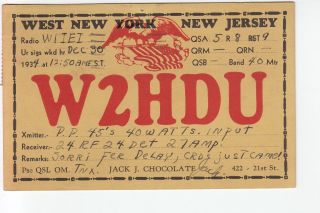 1934 Qsl Card W2hdu West York Nj