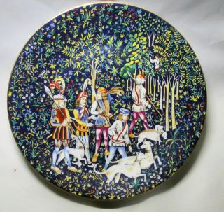 1972 Limoges Collectors Limited Ed 24k Gold Trim Plate Hunting Party Tapestry
