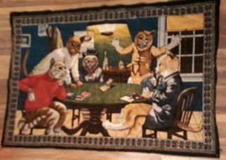 Vintage Cats Playing Cards Poker Tapestry Wall Hanging Made In Turkey 53 " X 35 "