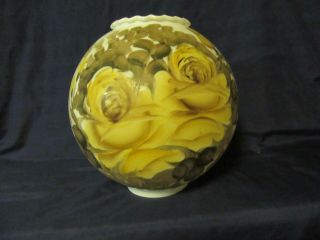Vintage Glass Gone With The Wind Lamp Shade Hand Painted Victorian Roses Signed