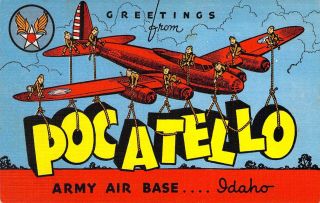 Ww2 Linen Era,  Large Letter,  Greetings From Pocatello Army Air Base,  Old Postcard