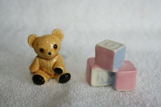 Arcadia Miniature Teddy Bear And Toy Blocks Mini Salt And Pepper Set