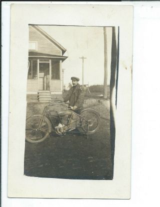 Rppc Postcard Man Posed With Harley Davidson Motorcycle