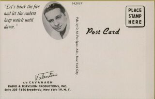 Vintage postcard Rudolph Valentino Radio & Television productions 1940 ' s linen 2