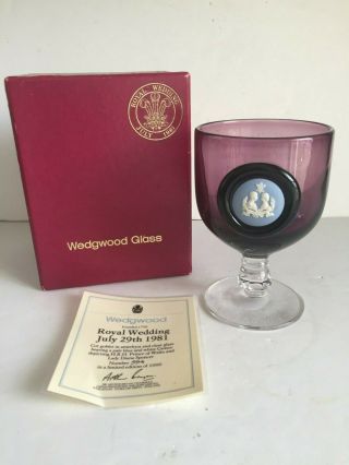 Ltd Ed.  Amethyst Wedgwood Glass Blue Jasper Cameo Royal Wedding Goblet 1981