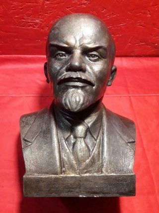 Rare Russian Communist Metal Bust Ussr V.  I.  Lenin Statue 8.  7 " Author Volkov 1980
