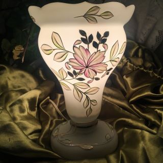 Vintage Hand Painted Vase Shaped Table Accent Lamp Up Light Pink & Gold Floral