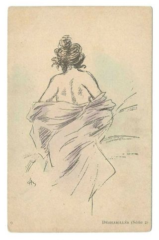 Artist Signed Henri Boutet Art Nouveau Woman Deshabilles Undivided Bk Postcard