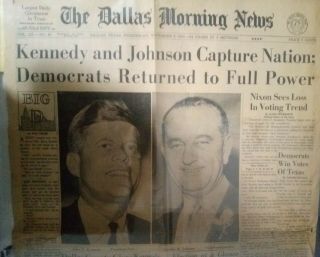 Kennedy&Johnson win 1960 Election;Dallas Morning Newspaper Article from November 4