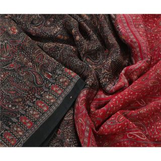 Sanskriti Vintage Black Saree 100 Pure Silk Printed Sari Craft 5 Yard Fabric