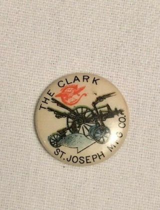 1980 - 90s The Clark Plow Advertising 3/4 " Whitehead & Hoag Celluloid Pinback